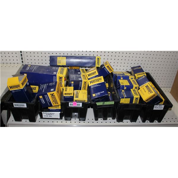 6 TRAYS OF ASSORTED HENGS OIL AND FUEL FILTERS