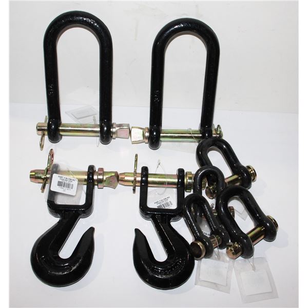 LOT OF LARGE HOOKS AND CLEVISES