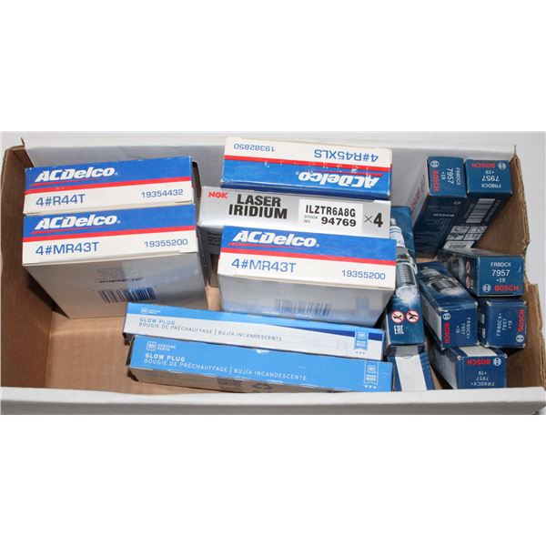 LOT OF ASSORTED SPARK PLUGS AND GLOW PLUGS