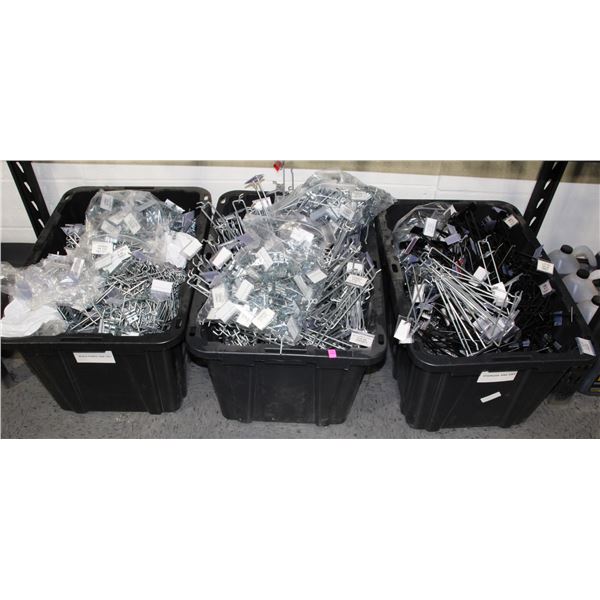 THREE LARGE TOTES OF RETAIL PEG HOOKS