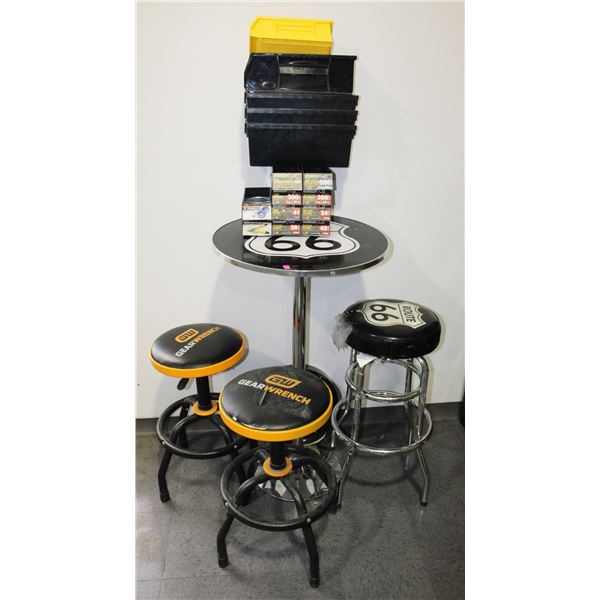 ROUTE 66 TABLE AND STOOL WITH TWO GEAR WRENCH