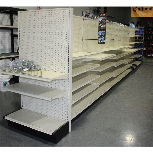 24' RETAIL DISPLAY SHELVING. PEGBOARD BACK