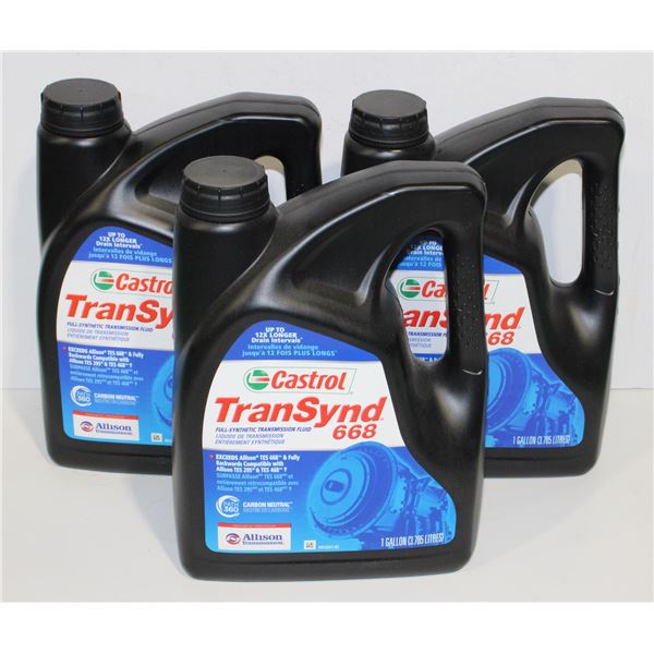 THREE ONE GALLON JUGS OF CASTROL TRANSYND 668