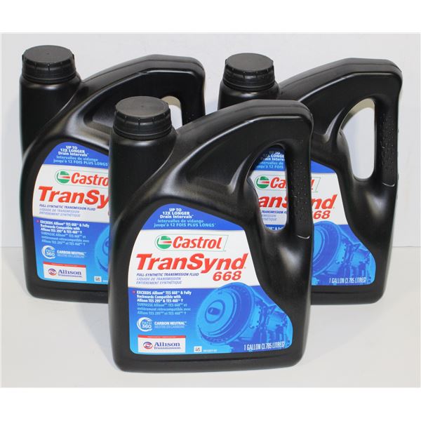 THREE ONE GALLON JUGS OF CASTROL TRANSYND 668