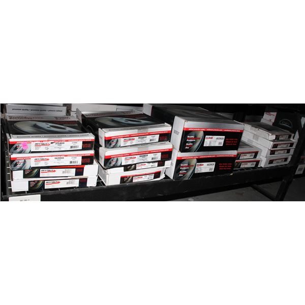 SHELF OF ASSORTED BRAKE ROTORS