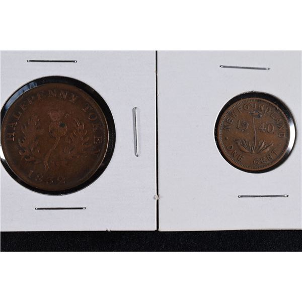 1832 Nova Scotia half penny and Newfoundland 1940 penny