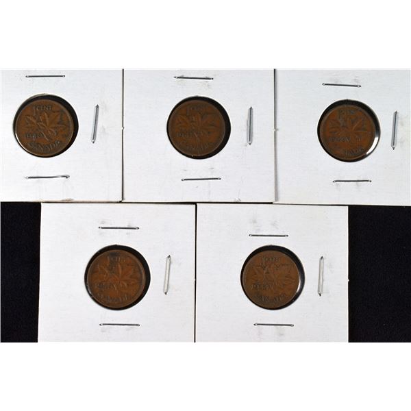 5 Canada Pennies 1940, 1941, 1942, 1943 & 1944