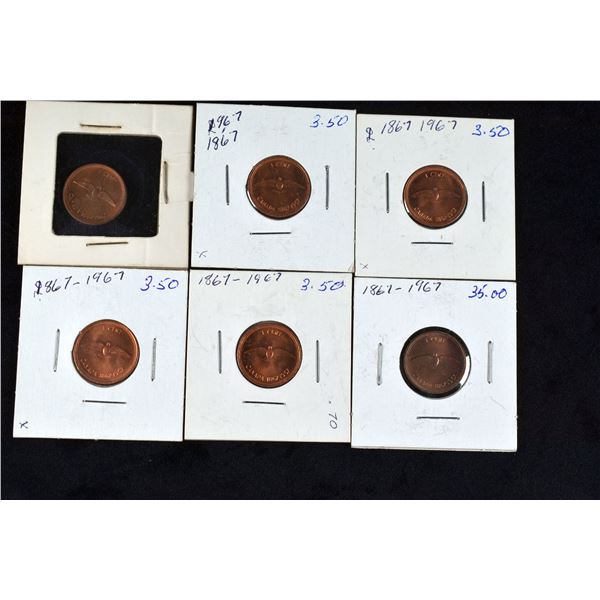 6 Canada Pennies Centennial 1967 x 6