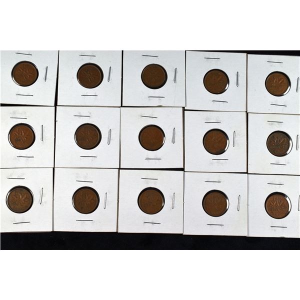 15 Canada Pennies 1958 x 2, 1959 x9, 1960 x2 1961, 1962