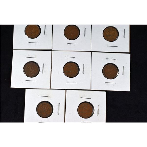 8 Canada Pennies 1952 x 3, 1953 x 3, 1954 x 2