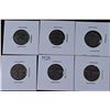 Image 1 : 6 Canada Nickels 1924, 1927 x 2, 1928 x 2, 1929