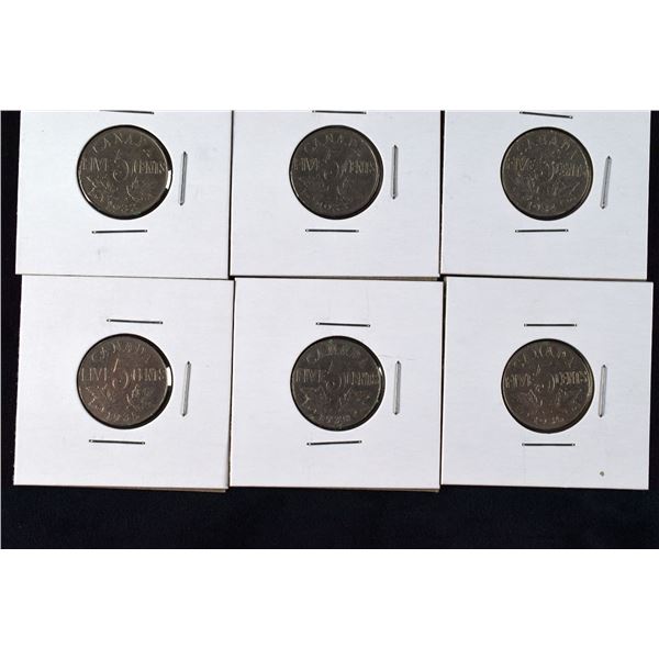 6 Canada Nickels 1932, 1933, 1934, 1935, 1936 x 2