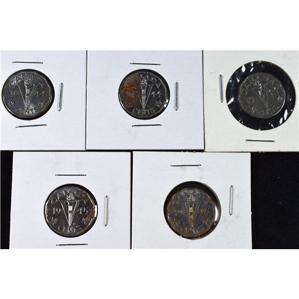 5 Canada Nickel 1944 x 3, 1945 x 2