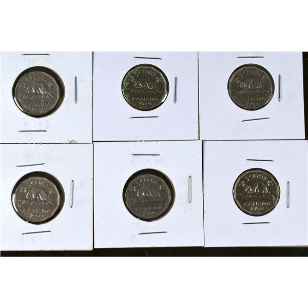6 Canada Nickels 1949 x 2, 1950 x 4