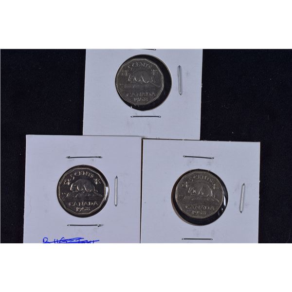 3 Canada Nickels 1958 x 3