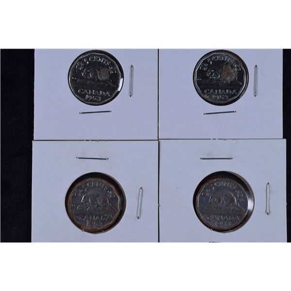 4 Canada Nickels 1953 x 4