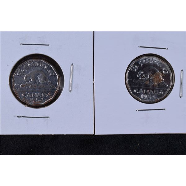 2 Canada Nickels 1954 x 2