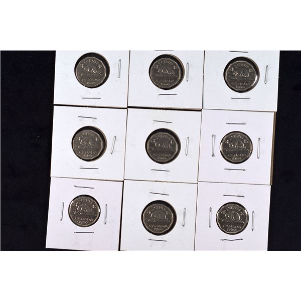 9 Canada Nickels 1961 x 9