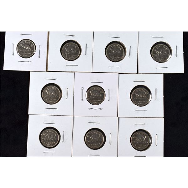 10 Canada Nickels 1962 x 10
