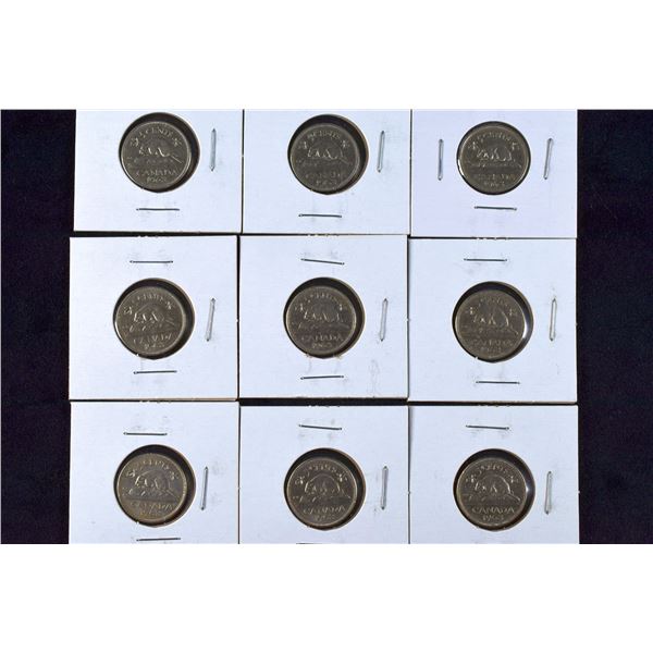 9 Canada Nickels 1963 x 9