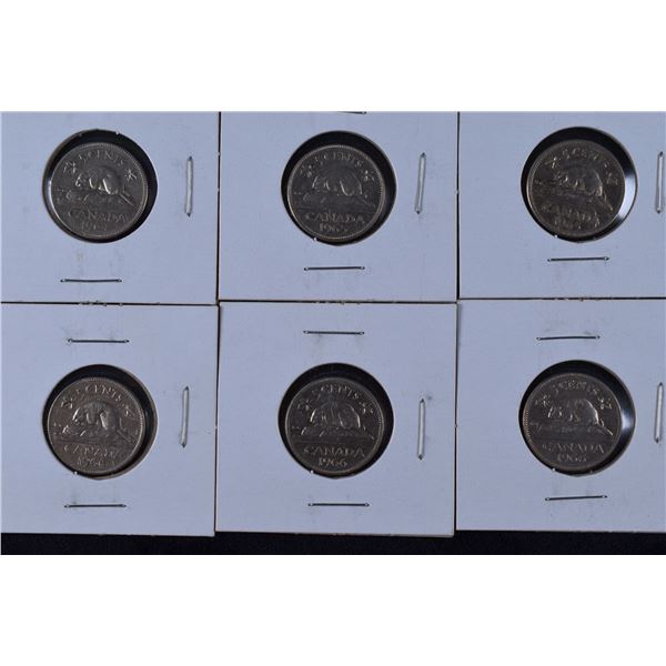 6 Canada Nickels 1964, 1965 x 2 1966 x 3