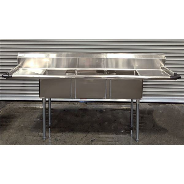 90" x 24" Three Tub Two Drain Boards Sink, Omcan 22117| R9FL