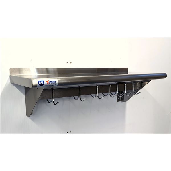 36" x 12" Stainless Pot Rack with Shelf, Omcan 31851| MR6-3