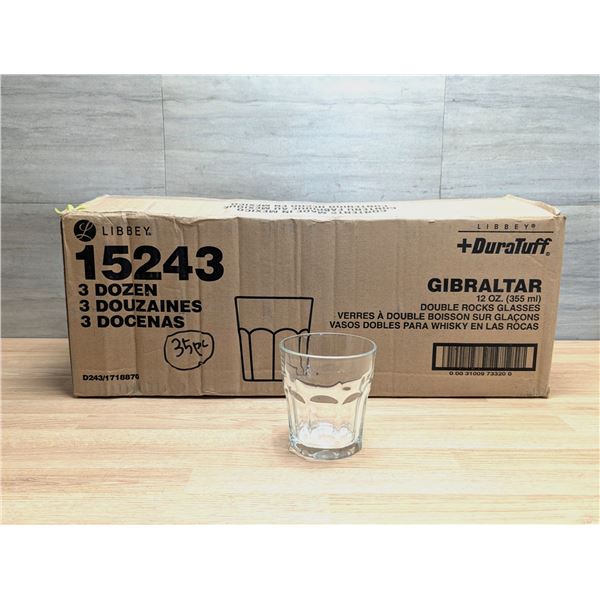 Libbey + DuraTuff 12oz Gibraltar Double Rocks Glasses, 15243 - Lot of 35| EC4-1