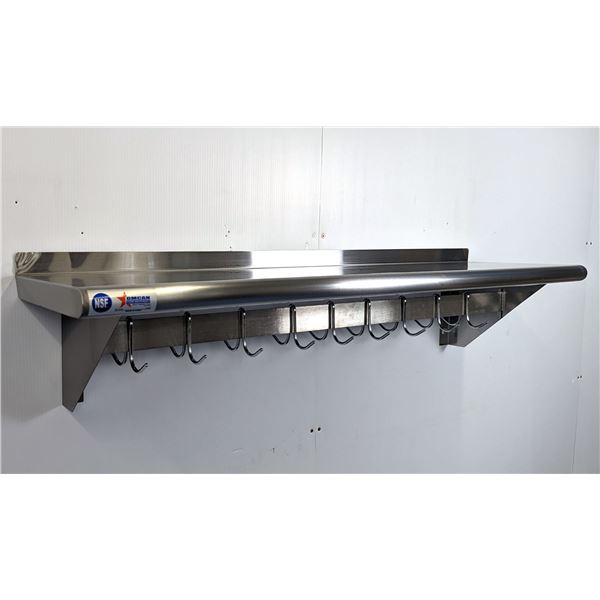 48" x 12" Stainless Pot Rack with Shelf, Omcan 31852 | MR6-2