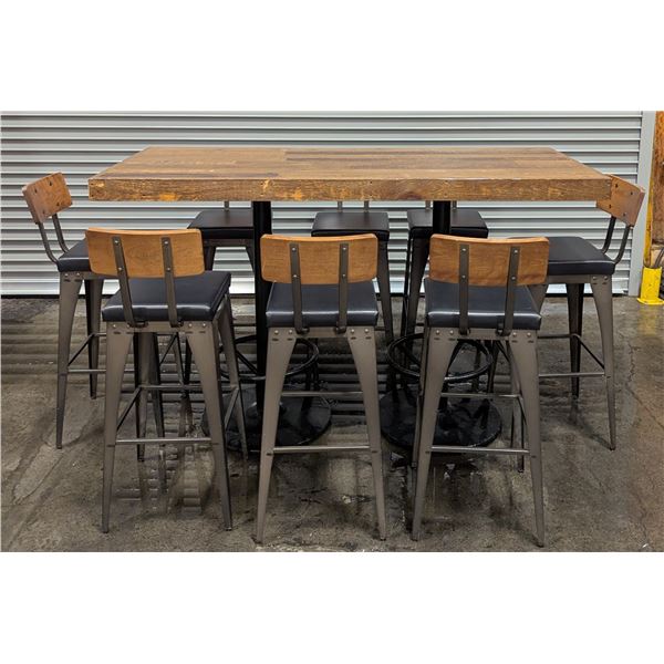 72" x 30-1/2" Rectangular Bar Table & Bar Stools - Lot of 9pcs | WGtable3