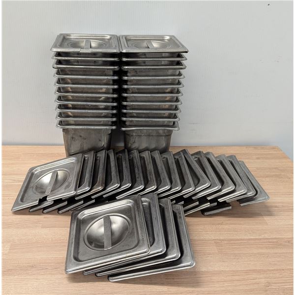 1/6 Size 6" Deep Stainless Steel Inserts With Lids - Set of 22 (44pcs) | WG2/Ft2