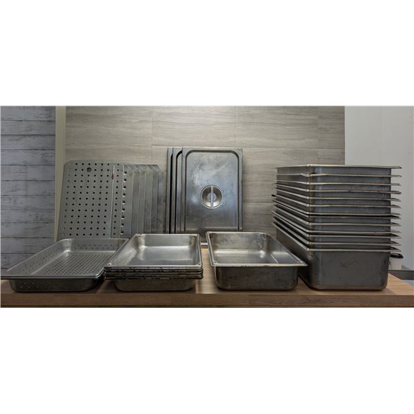Assorted Stainless Steel Inserts, Lids & Drain Trays - Lot of Approx. 30pcs | WG9/R2Pallet