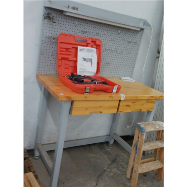 Metal w/Oak Top 2 Drawer Worktop w/Pegboard Upper