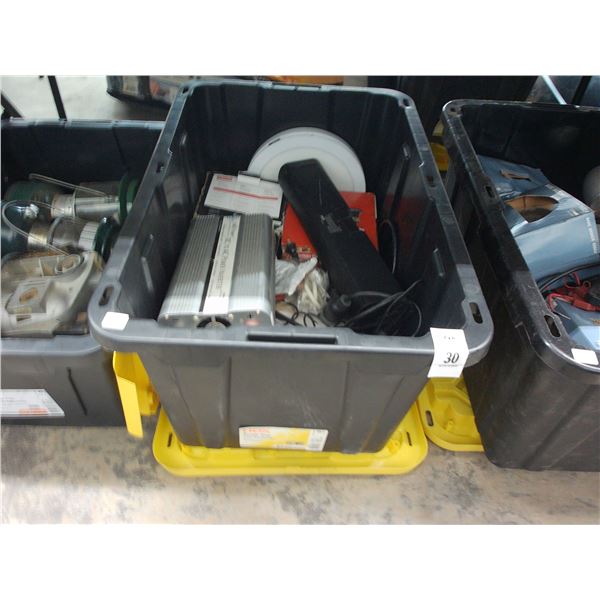 Lidded Tote W/DC/AC Inverter, Plumbing Fixtures, Coleman Lantern, More