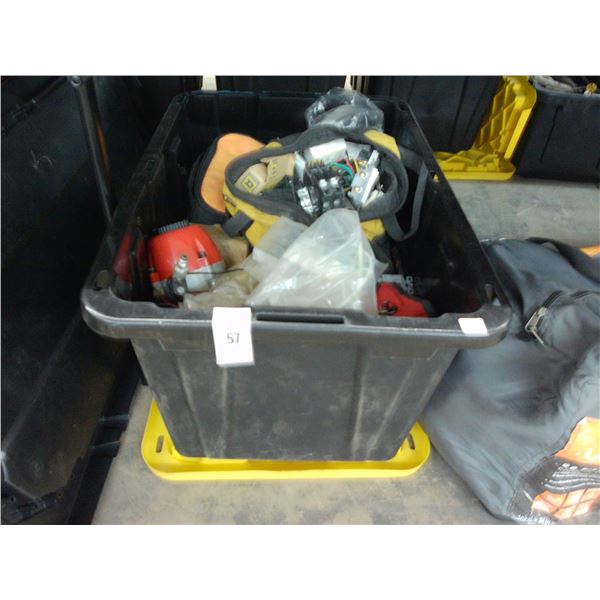 Lidded Tote w/CP Nail Gun, Grease Gun, Ridgid Router, Asst. Tools