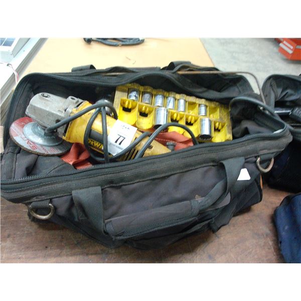 Dewalt Grinder, Air Tools, Sockets, Supplies w/Tool Bag