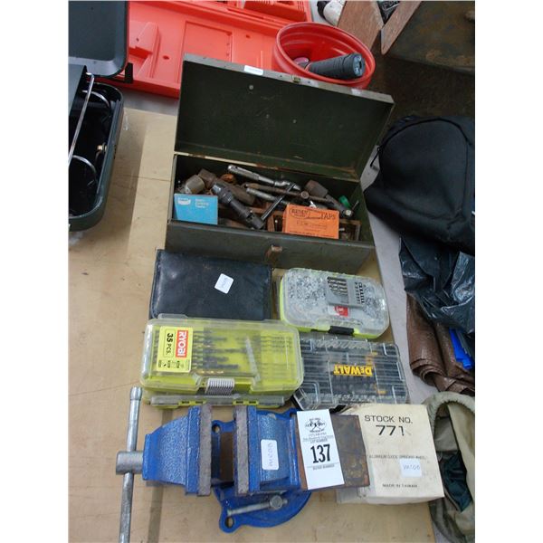 Small Bench Vise, Drill Bits, Taps, Drill, Tools