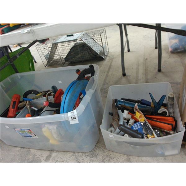 Tubs w/Fish Tape, Tools, Hardware