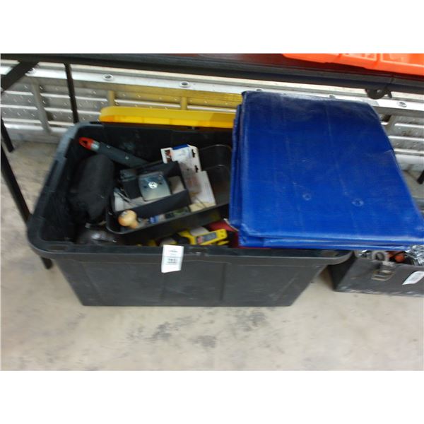 Large Lidded Totes w/Tarps, Large Tape Measure, Spray Hopper, Supplies