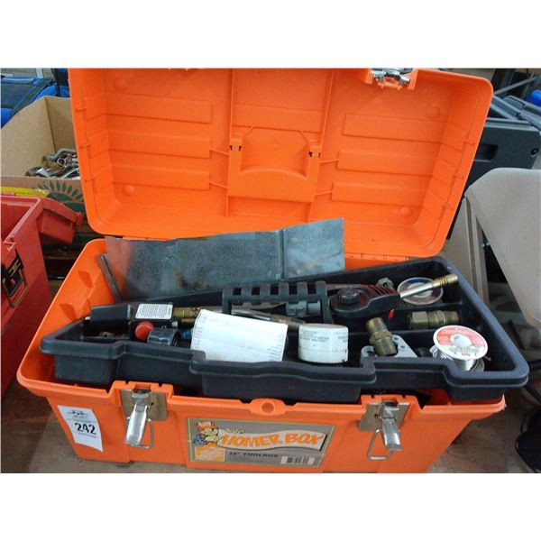 Plastic Toolbox w/Thermal Cleaneres, Pipe Cutter, Asst. Tools
