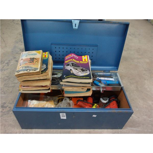 Large Metal Toolbox w/Allen Wrenches, Tap & Die, Timing Guns, Ext. Cord, Auto Service Books