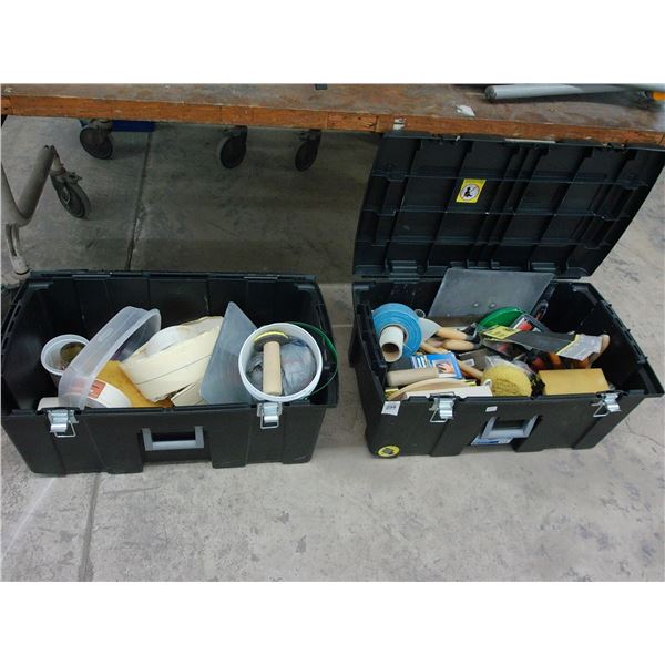 Large Plastic Toolboxes - Pair w/Masonry/Drywall Tools/Supplies