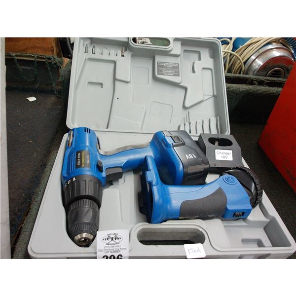 18V Cordless Drill w/Flashlight, Batteries/Charger, Case