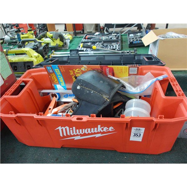 Milwaukee Toolbox w/Chaulk Gun, Knee Pads, Level, Tools