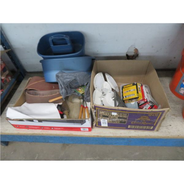 Boxes 2 w/Sand Paper Belts, Lighting, Gun Staples, Plastic Storage Bins