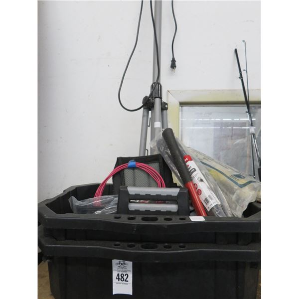 Bin w/Cable Ties, Tools, Tripod Flood Light