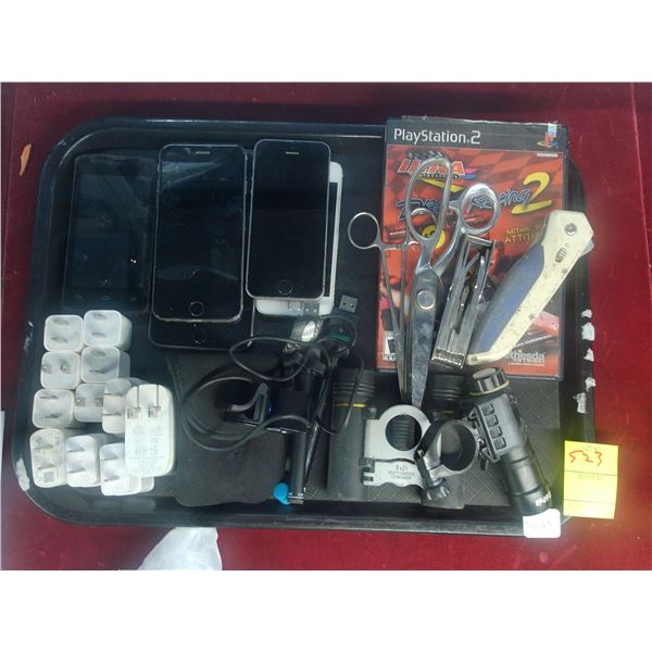 Cell Phones, Adapters, PS2 Game, Spectacles, Scissors