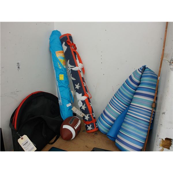 Beach Float, Sand Mat, Umbrella, Folding Table, Football