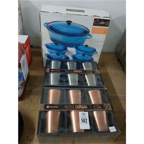 Chrome and Copper Style Tumblers w/Dutch Oven Set