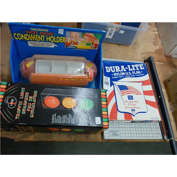 Paper Cutter, US Flag, Traffic Light, Hot Dog Condiment Holder